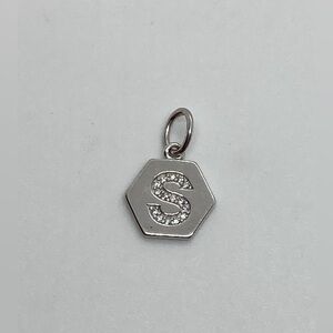 Origami Owl 925 Sterling Silver CZ Letter S Hexagon Pendant Charm | 15mm